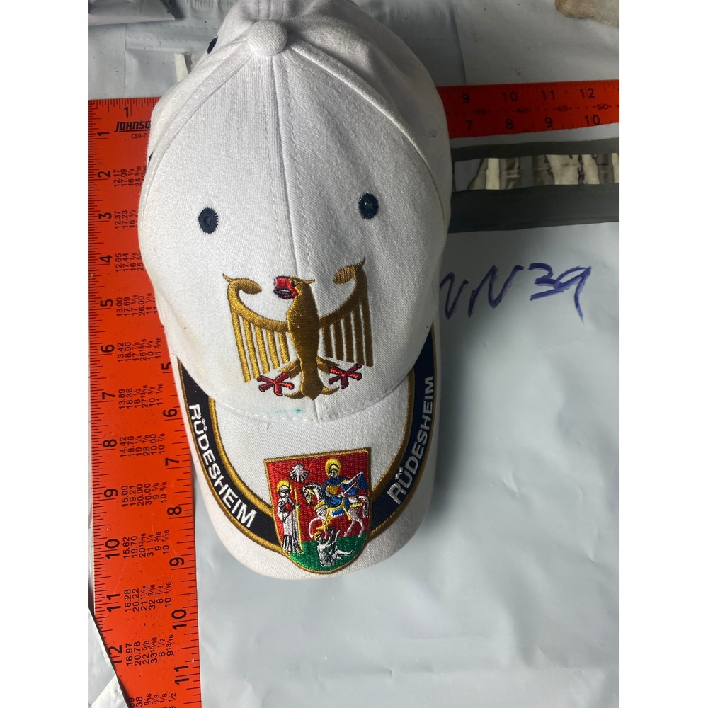 Rudesheim Germany Souvenir Baseball Cap White Adjustable Eagle Crest Hat K2410